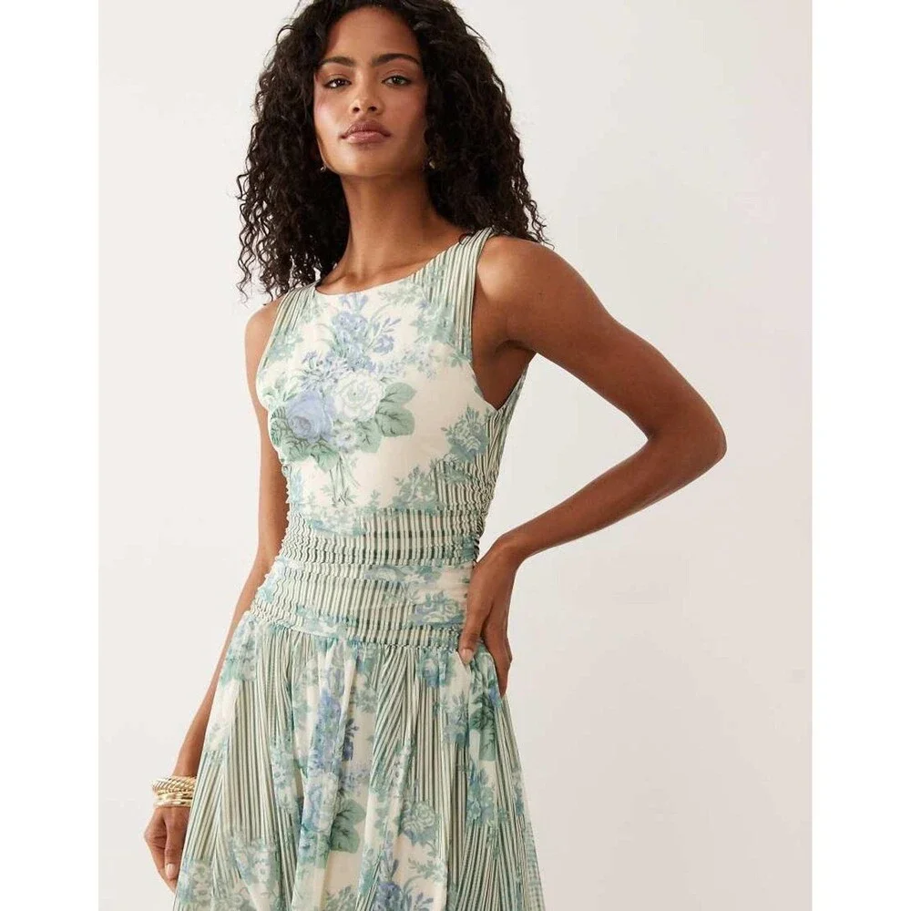 Abercrombie & Fitch Floral Maxi Dress M Coquette Cottagecore Knit Sleeveless